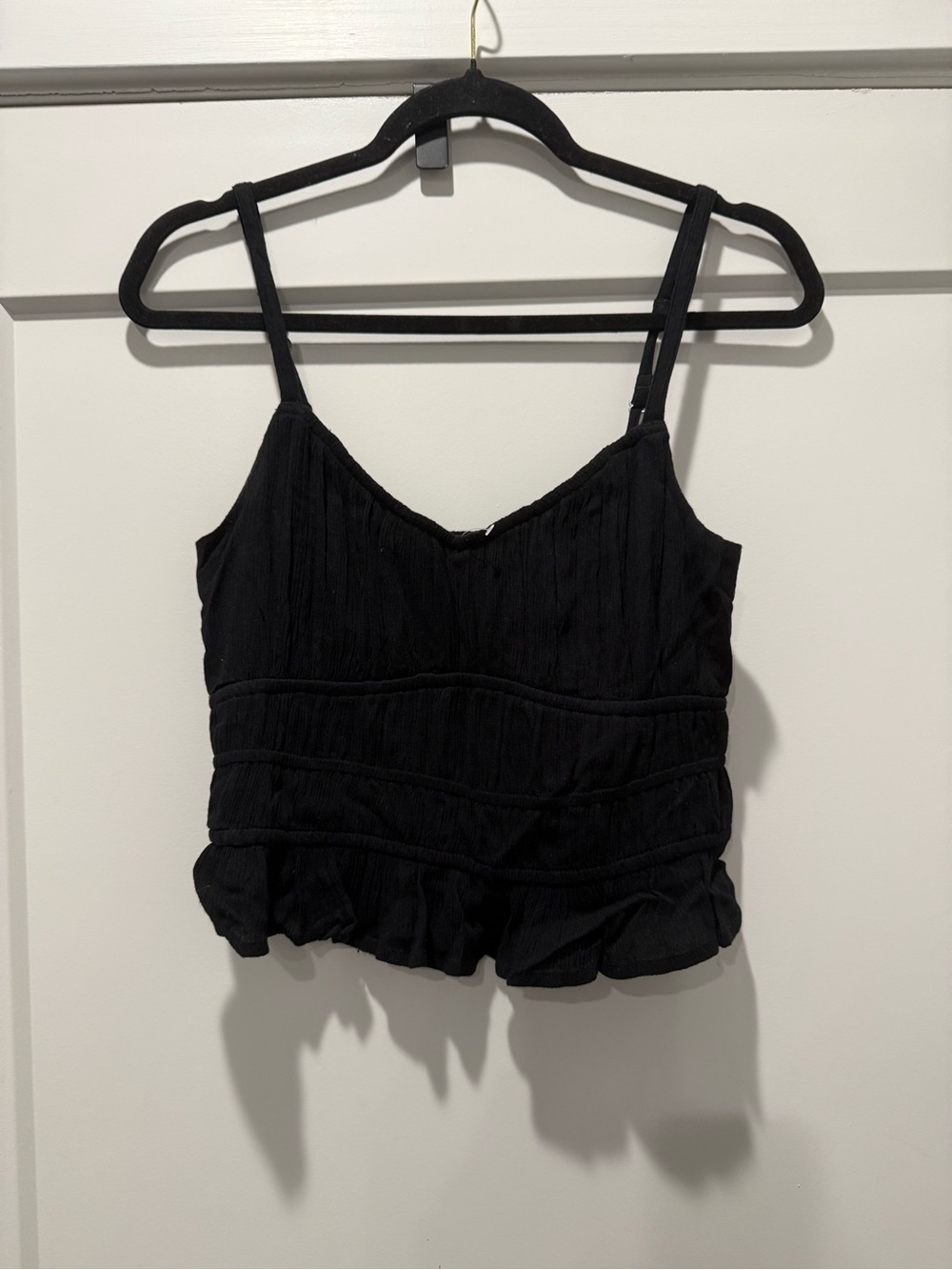 Hollister Black Textured Ruffle-Hem Spaghetti Strap Cami